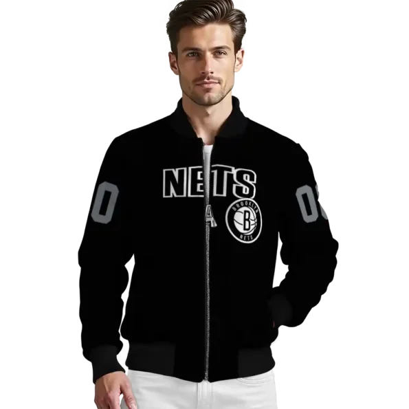 personalized brooklyn nets flame border black bomber jacket high quality