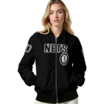 personalized brooklyn nets flame border black bomber jacket best selling