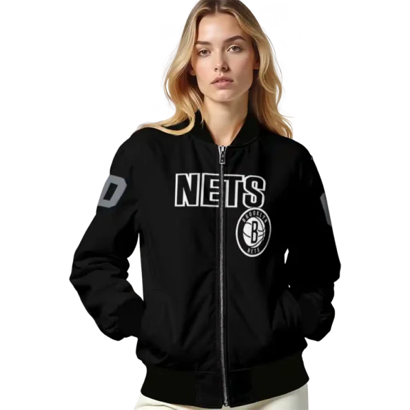 personalized brooklyn nets flame border black bomber jacket latest model