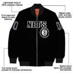 personalized brooklyn nets flame border black bomber jacket best selling