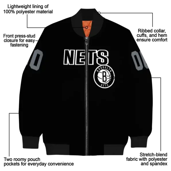 personalized brooklyn nets flame border black bomber jacket new arrival