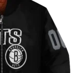 personalized brooklyn nets flame border black bomber jacket best selling