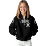 personalized brooklyn nets flame border black bomber jacket best selling
