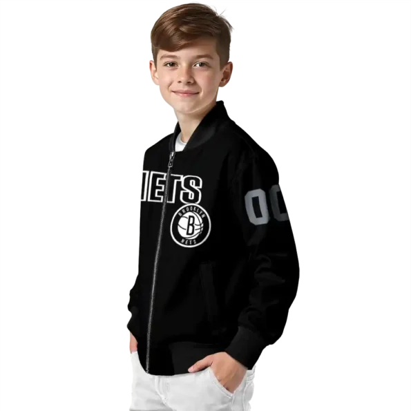 personalized brooklyn nets flame border black bomber jacket trendy