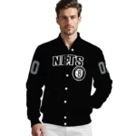 personalized brooklyn nets flame border black varsity jacket best selling.webp