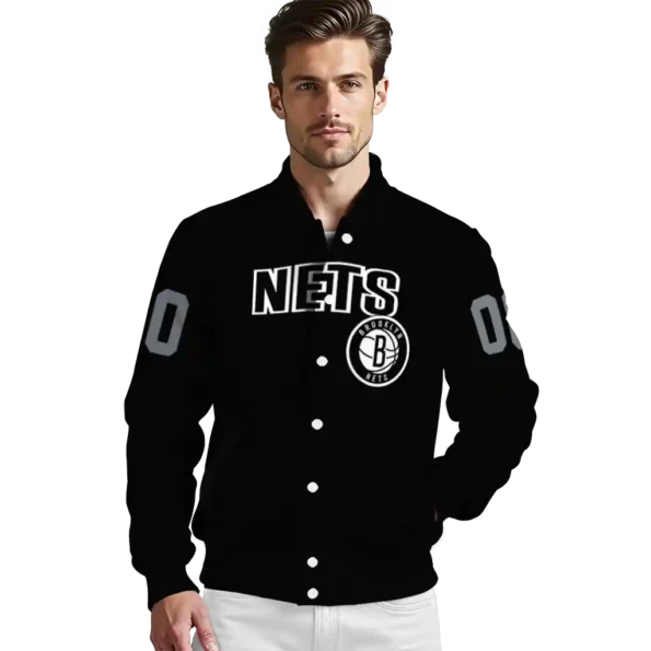 personalized brooklyn nets flame border black varsity jacket high quality.webp