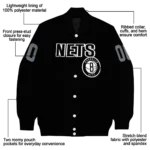 personalized brooklyn nets flame border black varsity jacket best selling.webp
