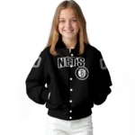personalized brooklyn nets flame border black varsity jacket best selling.webp