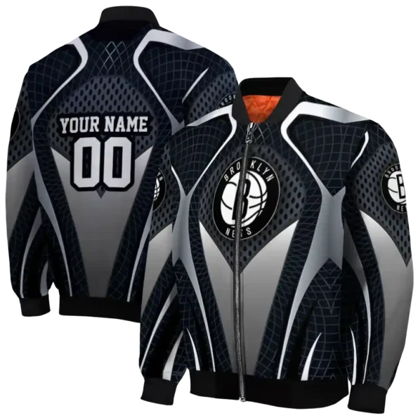 personalized brooklyn nets mesh chest black bomber jacket fashion forward