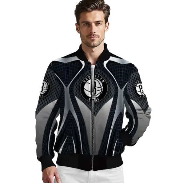 personalized brooklyn nets mesh chest black bomber jacket high quality