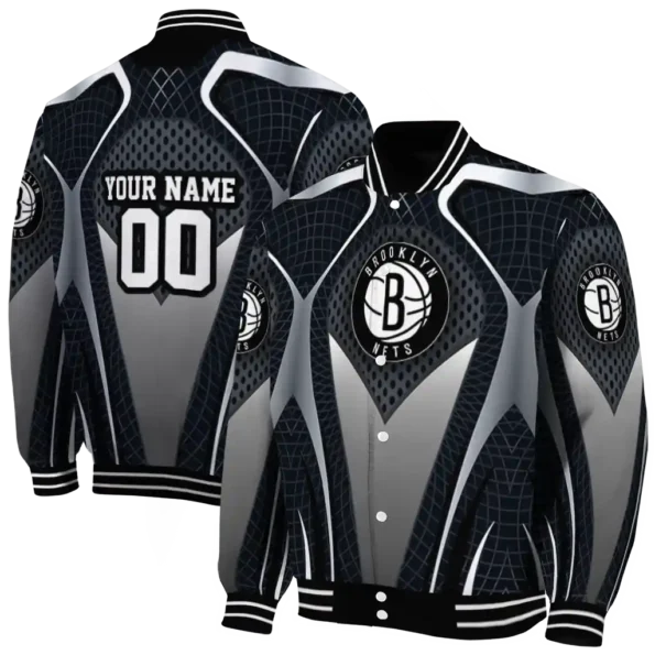 personalized brooklyn nets mesh chest black varsity jacket fashion forward.webp