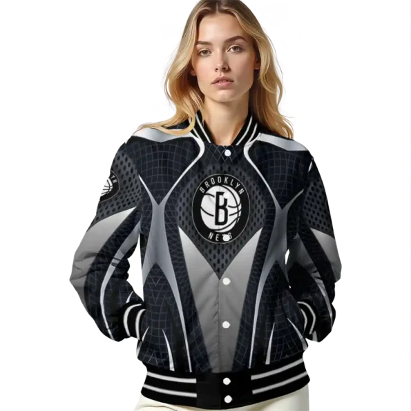 personalized brooklyn nets mesh chest black varsity jacket latest model.webp