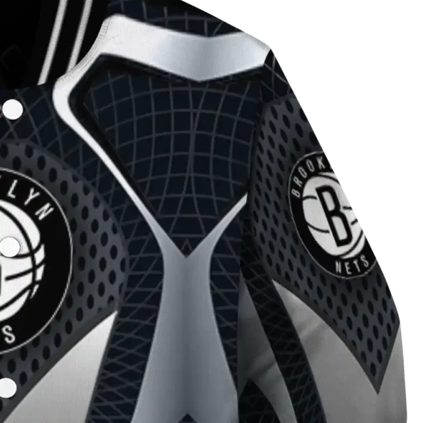 personalized brooklyn nets mesh chest black varsity jacket premium grade.webp