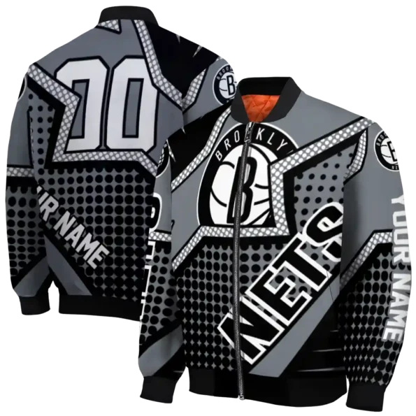 personalized brooklyn nets star burst black bomber jacket fashion forward