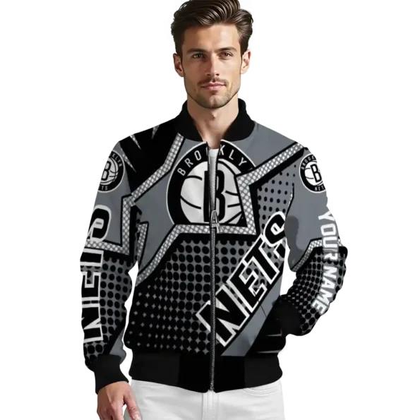 personalized brooklyn nets star burst black bomber jacket high quality