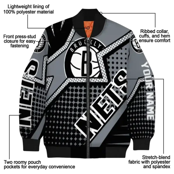 personalized brooklyn nets star burst black bomber jacket new arrival