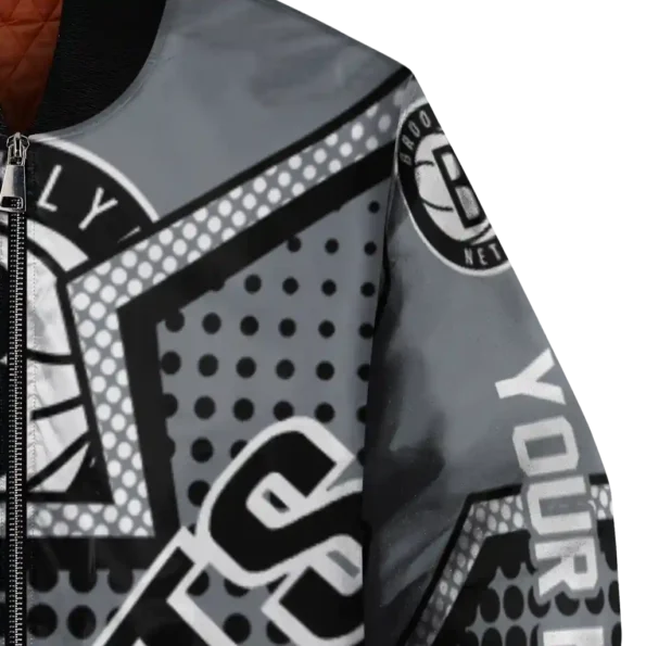 personalized brooklyn nets star burst black bomber jacket premium grade