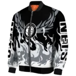 personalized brooklyn nets winged blaze black white bomber jacket best selling