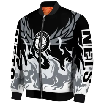 personalized brooklyn nets winged blaze black white bomber jacket best selling