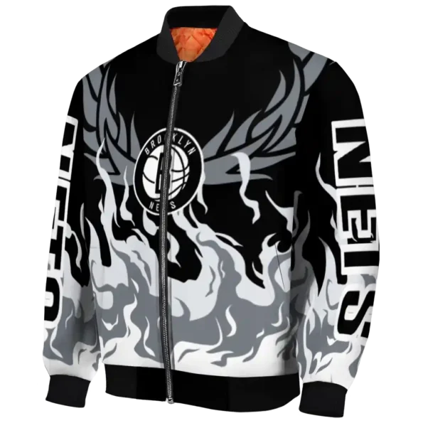 personalized brooklyn nets winged blaze black white bomber jacket best selling
