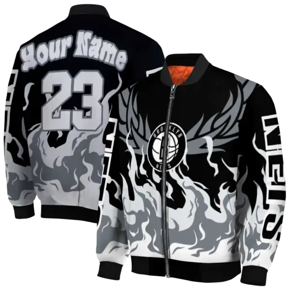 personalized brooklyn nets winged blaze black white bomber jacket fashion forward