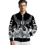 personalized brooklyn nets winged blaze black white bomber jacket best selling
