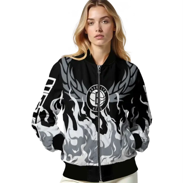 personalized brooklyn nets winged blaze black white bomber jacket latest model