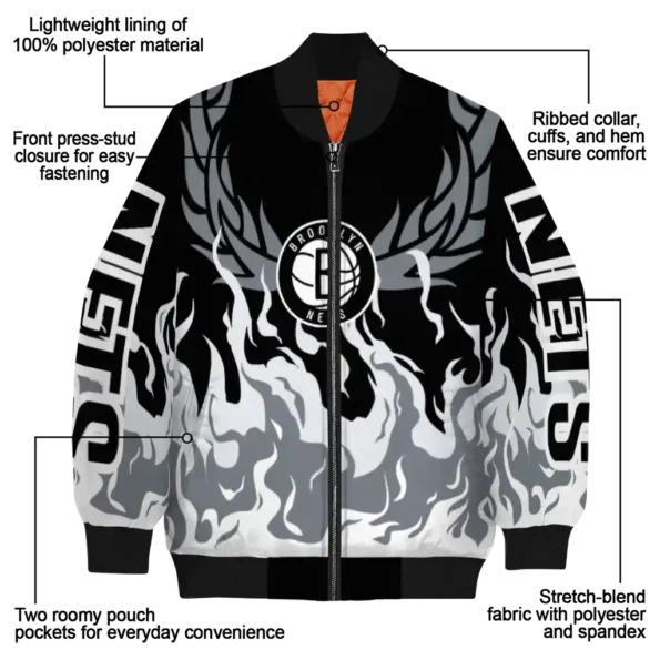 personalized brooklyn nets winged blaze black white bomber jacket new arrival