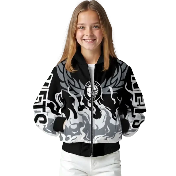 personalized brooklyn nets winged blaze black white bomber jacket top rated