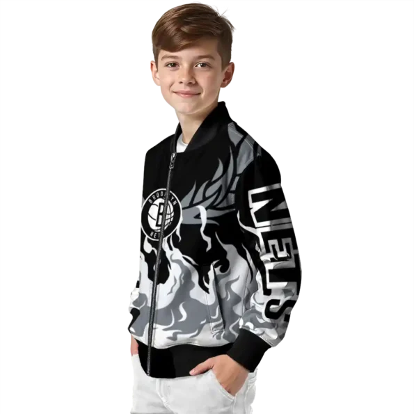 personalized brooklyn nets winged blaze black white bomber jacket trendy