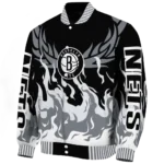 personalized brooklyn nets winged blaze black white varsity jacket best selling.webp