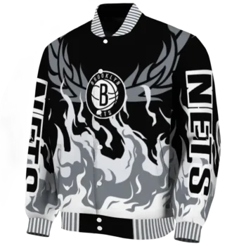 personalized brooklyn nets winged blaze black white varsity jacket best selling.webp