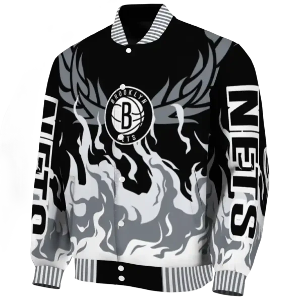 personalized brooklyn nets winged blaze black white varsity jacket best selling.webp