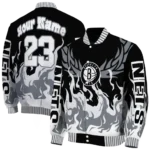 personalized brooklyn nets winged blaze black white varsity jacket best selling.webp