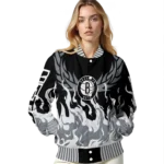 personalized brooklyn nets winged blaze black white varsity jacket best selling.webp