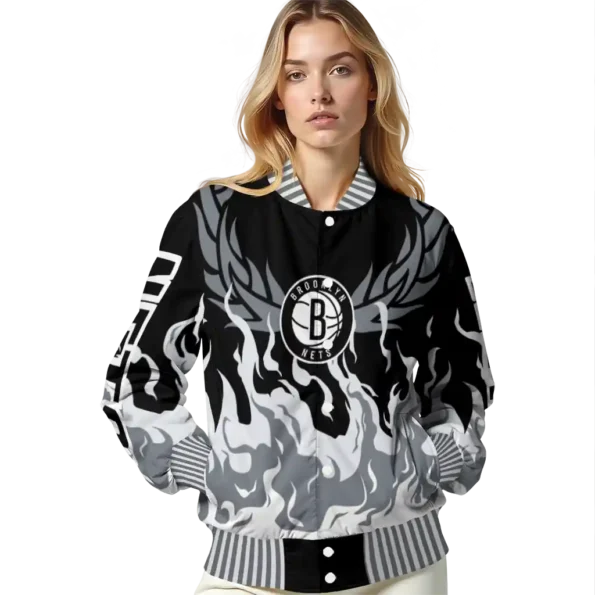 personalized brooklyn nets winged blaze black white varsity jacket latest model.webp