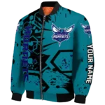 personalized charlotte hornets hexagon cluster teal black bomber jacket best selling