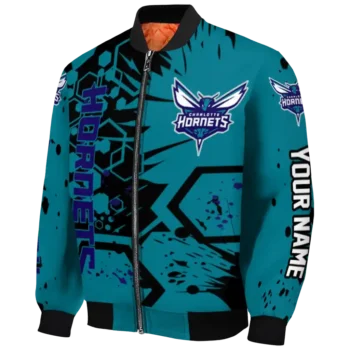 personalized charlotte hornets hexagon cluster teal black bomber jacket best selling