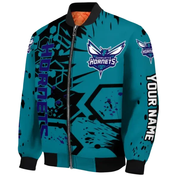 personalized charlotte hornets hexagon cluster teal black bomber jacket best selling