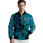 personalized charlotte hornets hexagon cluster teal black bomber jacket best selling