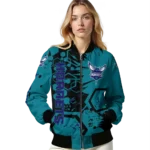 personalized charlotte hornets hexagon cluster teal black bomber jacket best selling