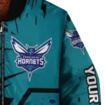 personalized charlotte hornets hexagon cluster teal black bomber jacket best selling