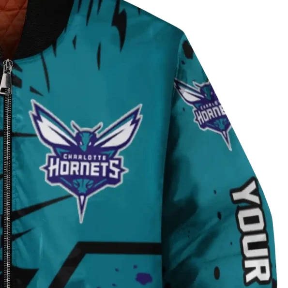 personalized charlotte hornets hexagon cluster teal black bomber jacket premium grade