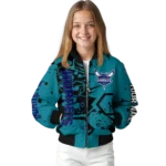 personalized charlotte hornets hexagon cluster teal black bomber jacket best selling