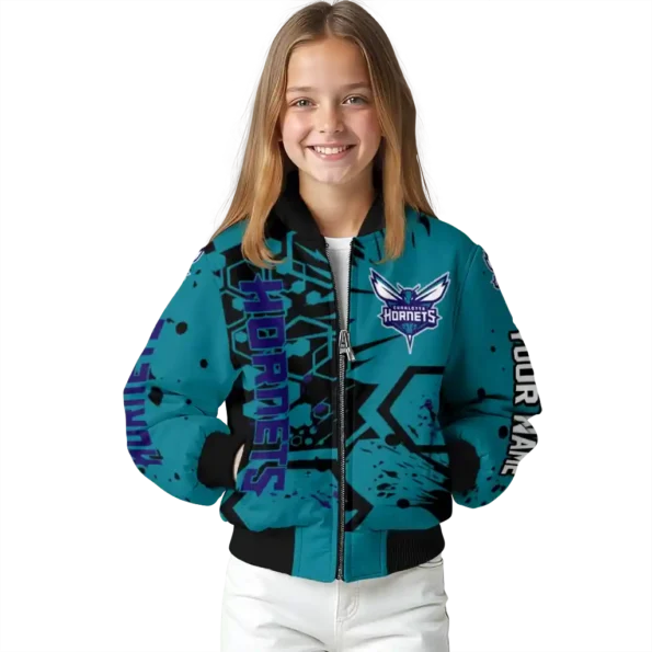 personalized charlotte hornets hexagon cluster teal black bomber jacket top rated
