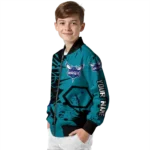 personalized charlotte hornets hexagon cluster teal black bomber jacket best selling