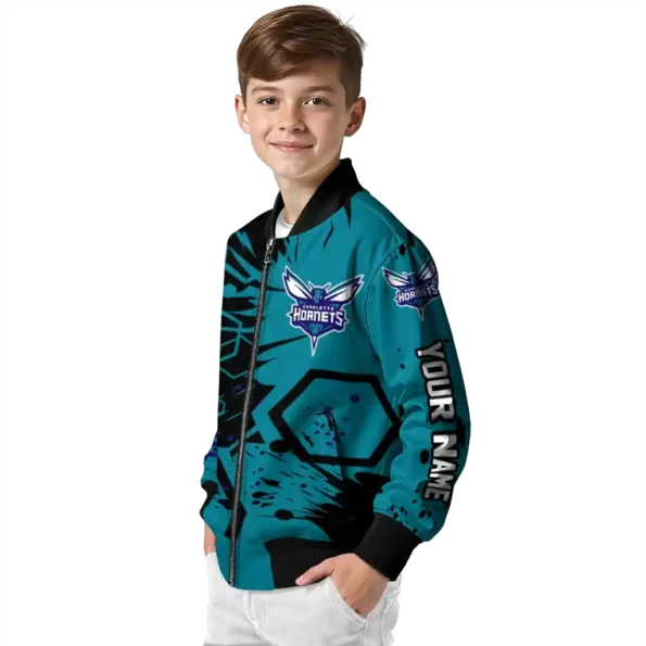 personalized charlotte hornets hexagon cluster teal black bomber jacket trendy