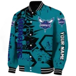 personalized charlotte hornets hexagon cluster teal black varsity jacket best selling.webp