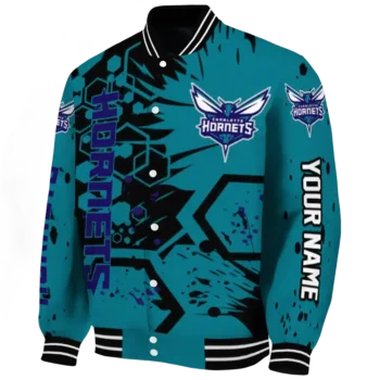 personalized charlotte hornets hexagon cluster teal black varsity jacket best selling.webp