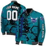 personalized charlotte hornets hexagon cluster teal black varsity jacket best selling.webp
